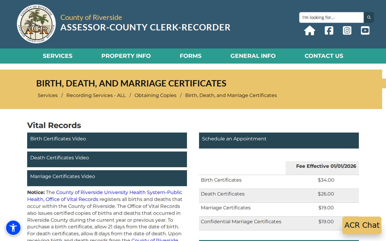 San Jacinto residents directory Riverside County birth death marriage certificate order page