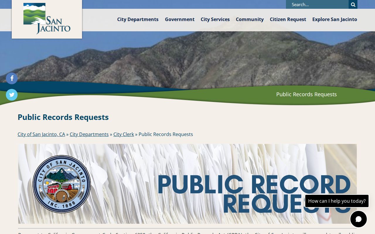 San Jacinto residents directory city public records request page