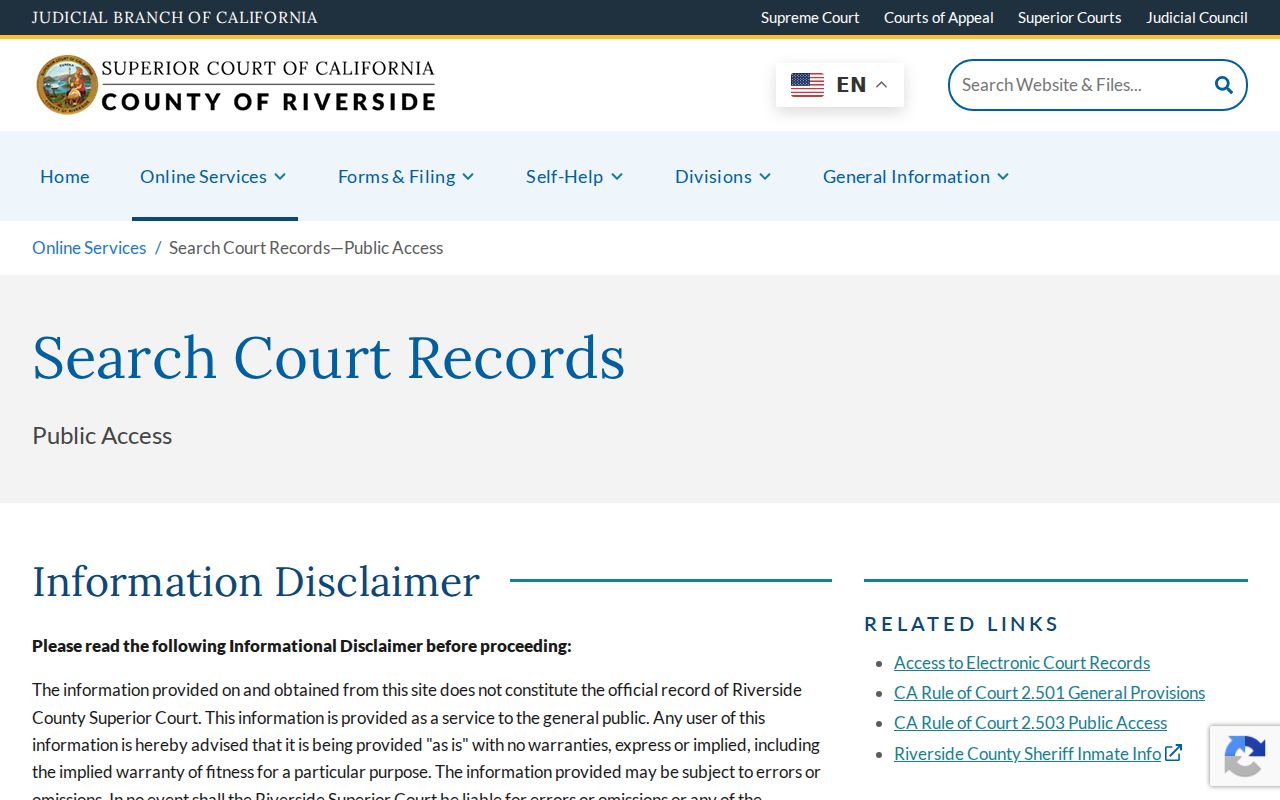 San Jacinto residents directory Riverside Superior Court public access search guidance