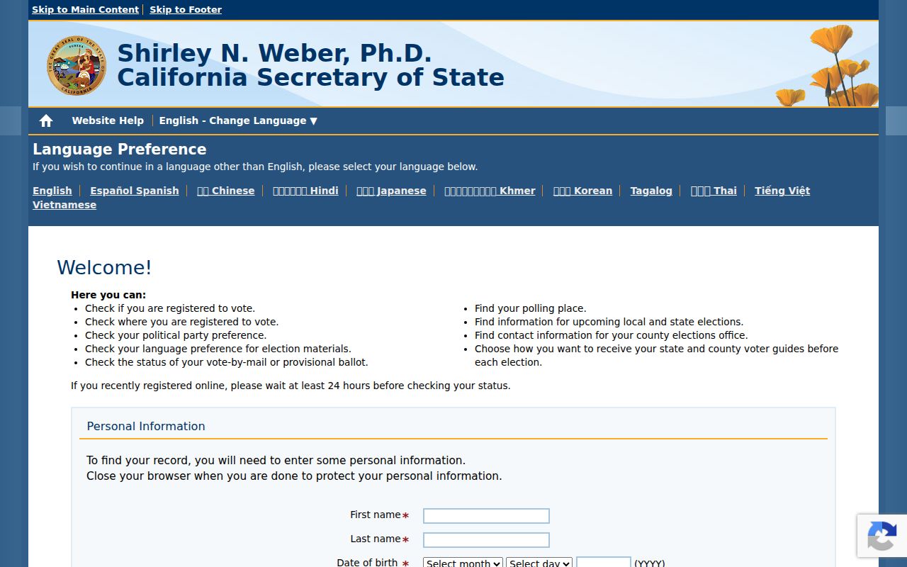 San Jacinto residents directory California My Voter Status verification form