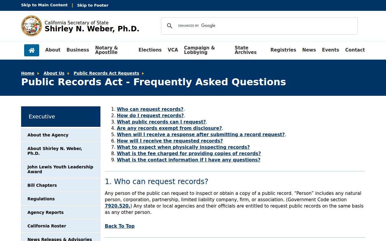 San Jacinto residents directory California Public Records Act guidance