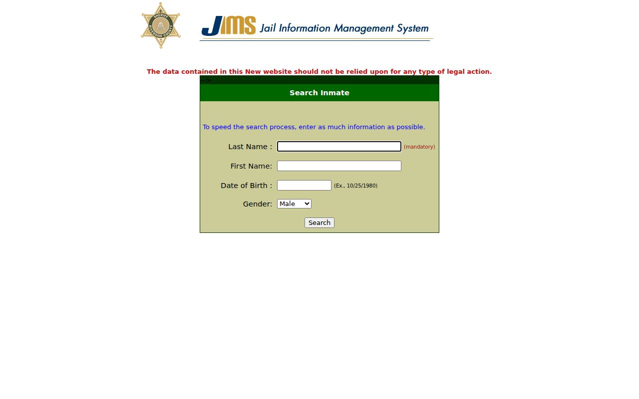 San Jacinto resident lookup Riverside County inmate information search