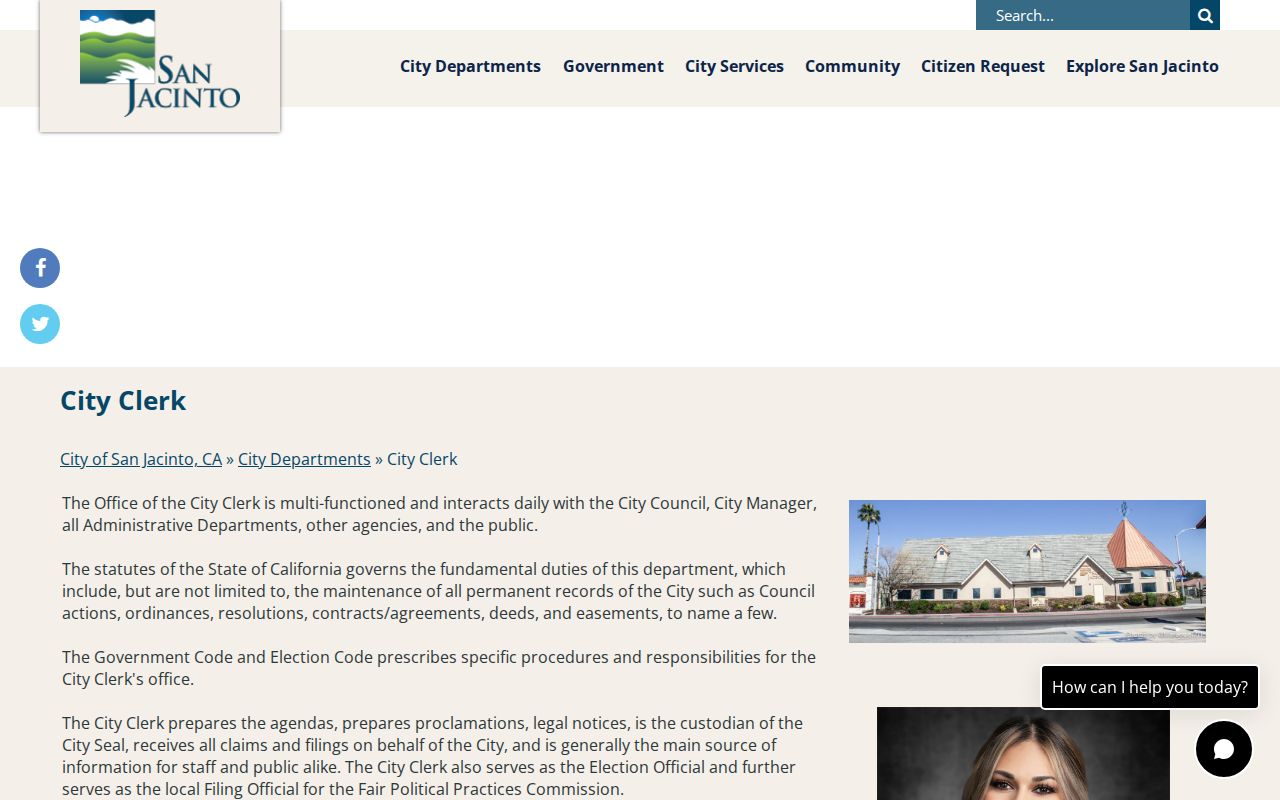 San Jacinto street directory City Clerk permanent records