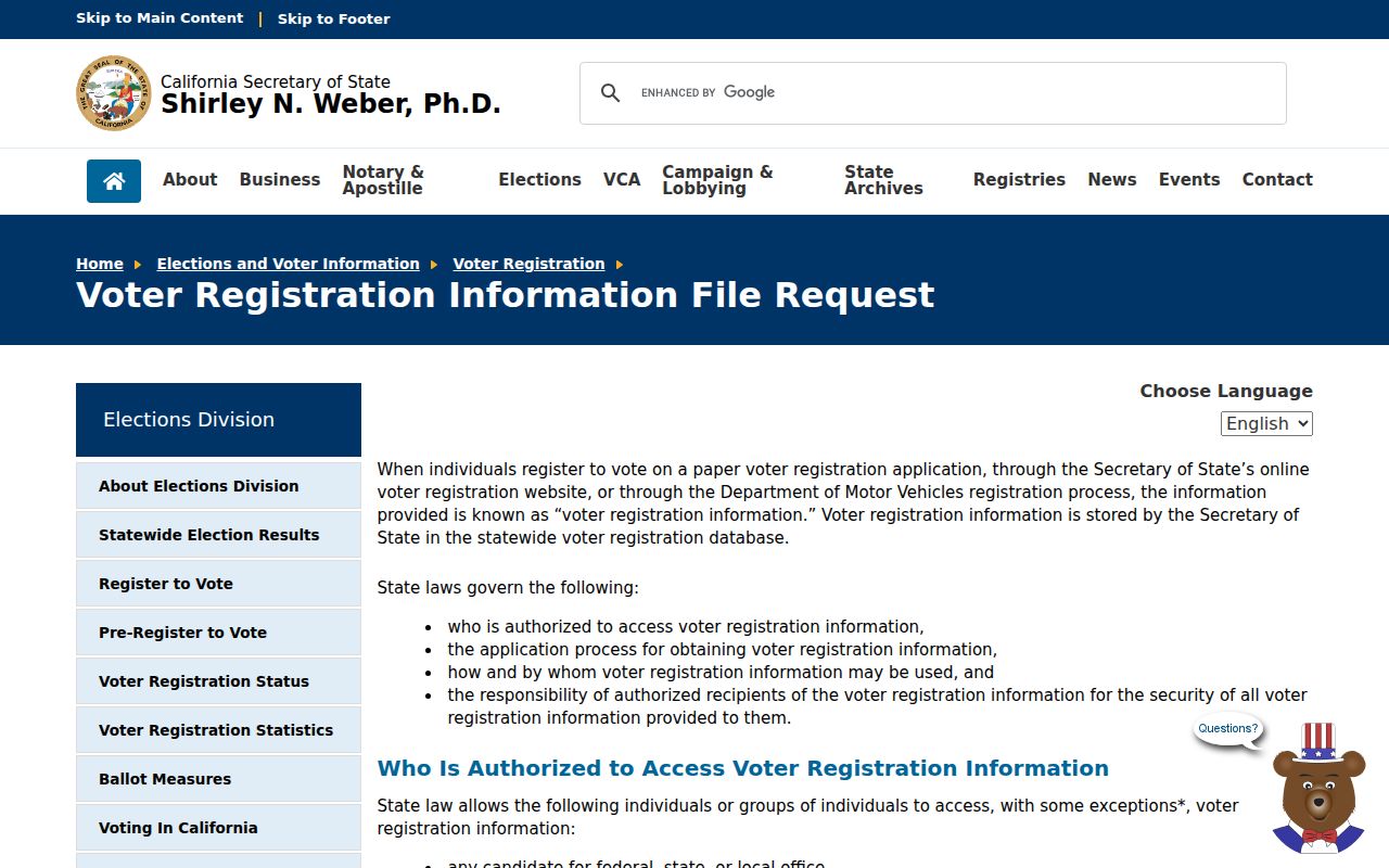 San Jacinto ZIP code California voter file request rules